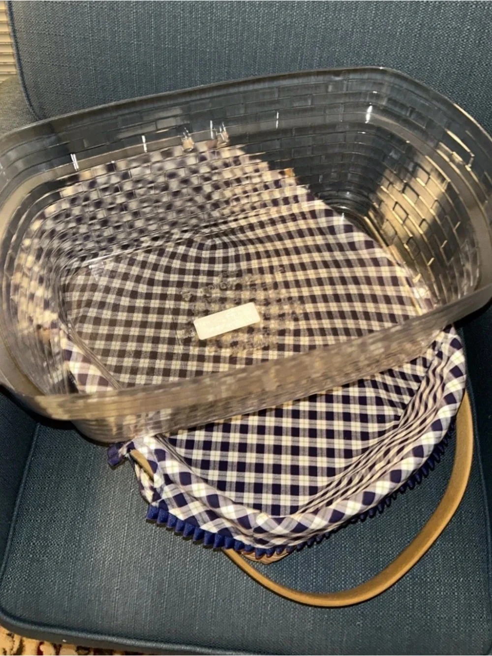 Longaberger 2004 Blue Ribbon Crafting Basket W/ Protector And Liner